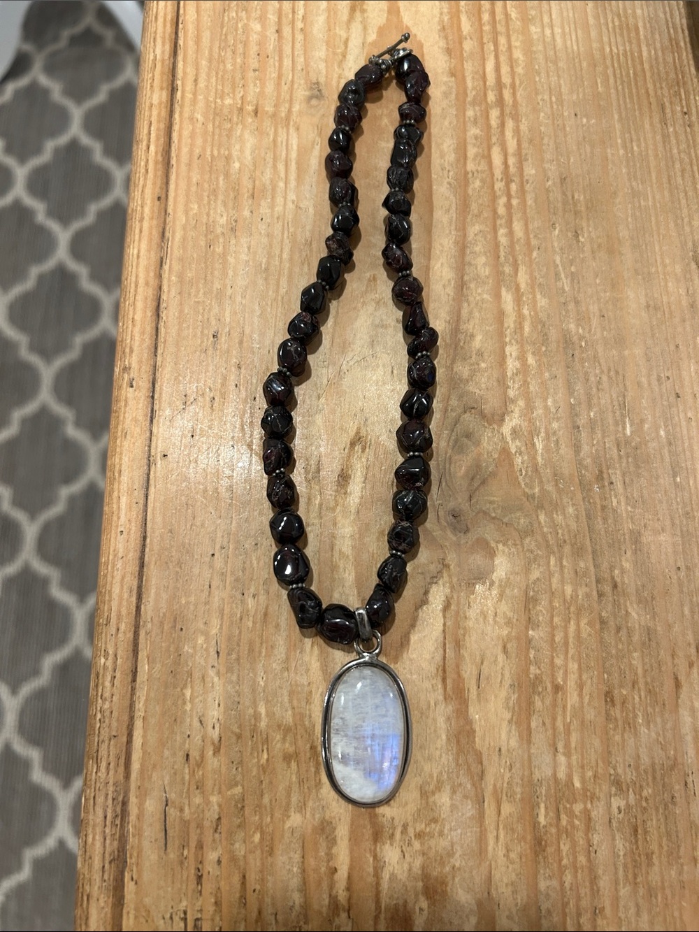 Moonstone Pendant Necklace with Dark Beaded Strand